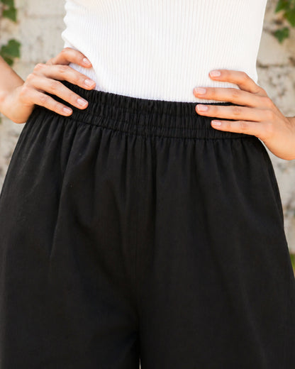 Black Cotton Flared Cropped Pants