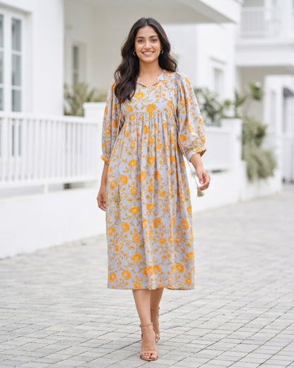 Rachel Mul Cotton HandBlock Print Midi Dress