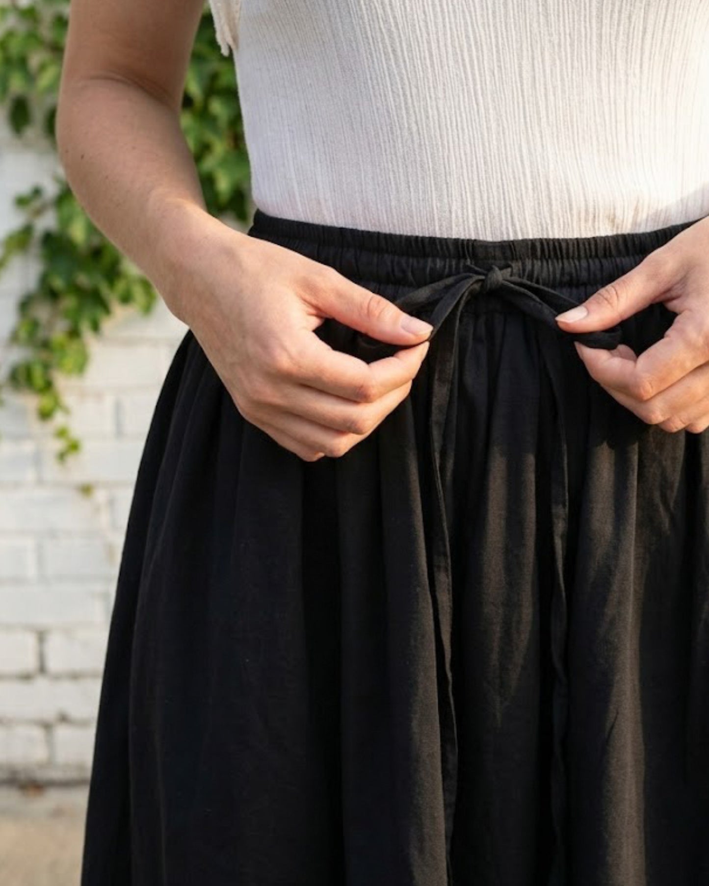 Black Cotton High-Waist Skirt