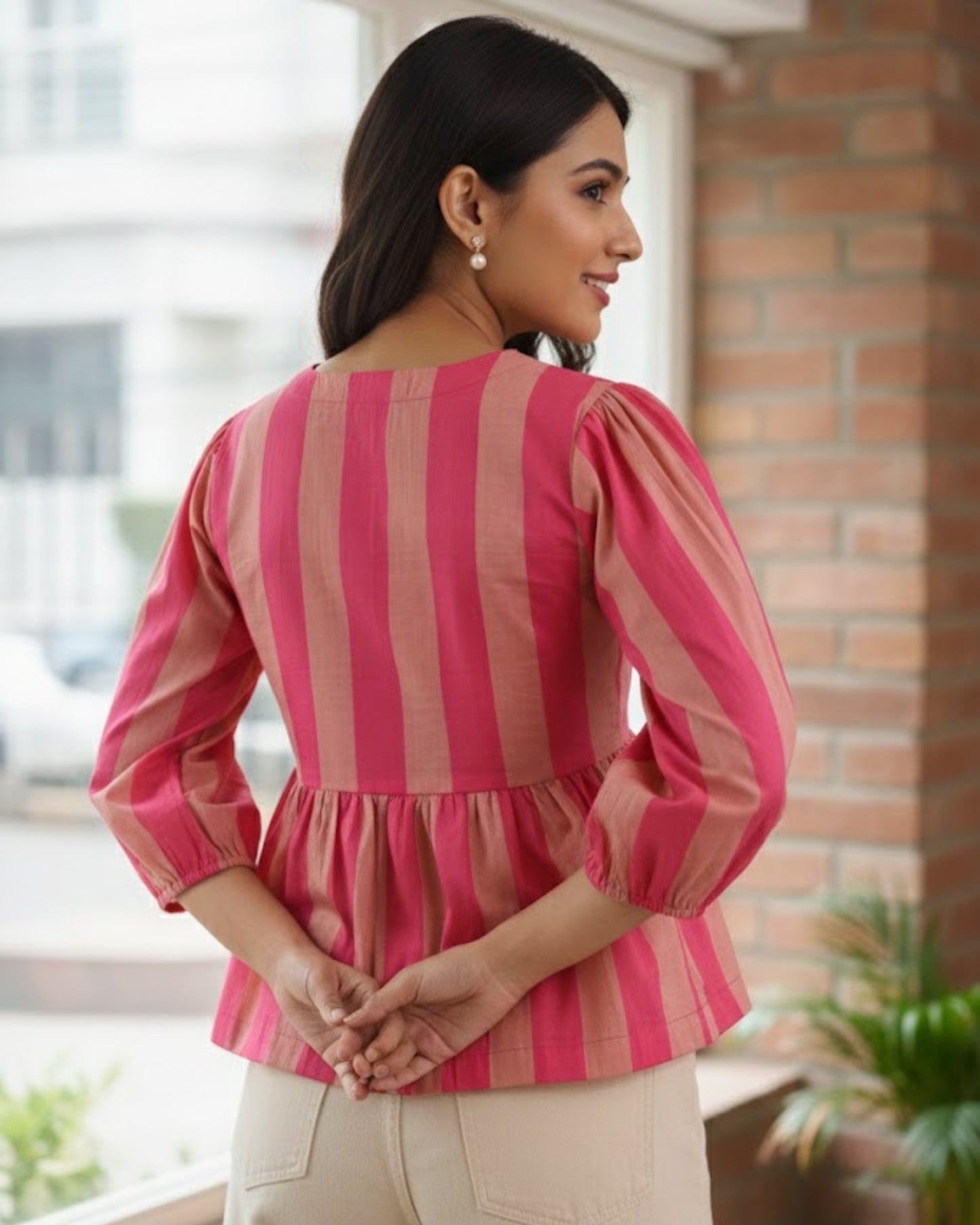 Ava Striped Peplum Cotton Top