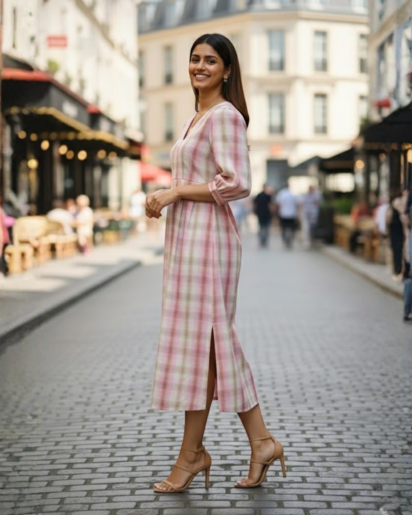 Sally Pink Cotton Midi Dress