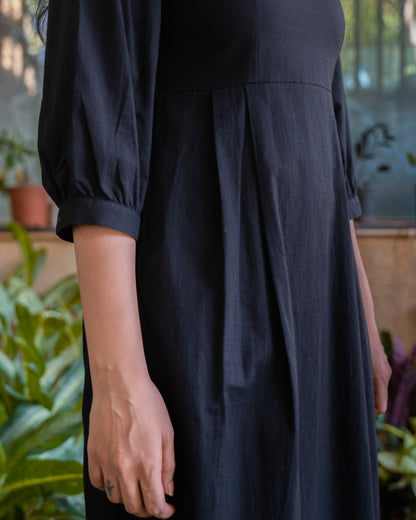 Marina Black Cotton Midi Dress