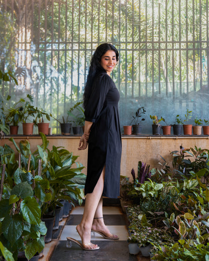 Marina Black Cotton Midi Dress