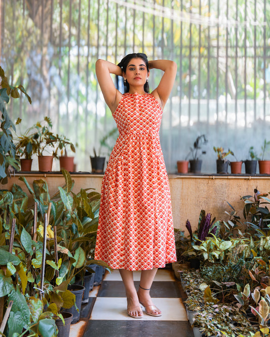 Kia HandBlock Printed Pure Cotton Midi Dress