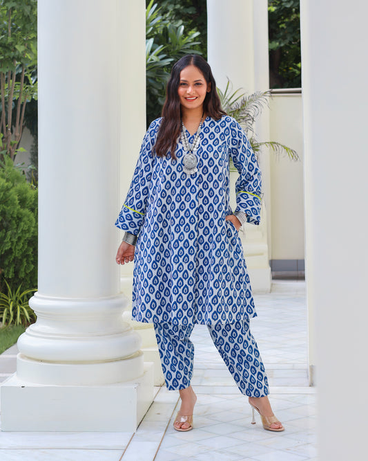 Juhi Indigo HandBlock Print Cotton Kurta Set