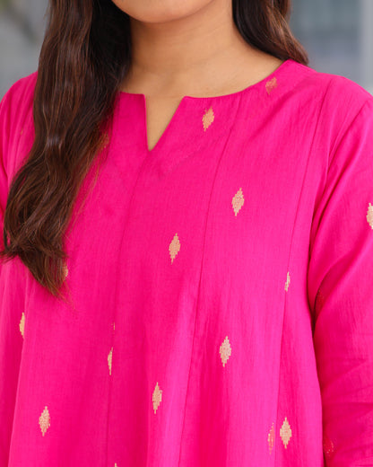 Rani Pink Cotton Lurex Short Kurta Set