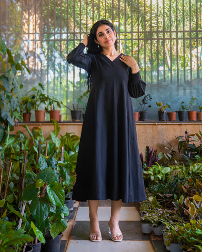 Audrey Panelled Black Cotton Dress