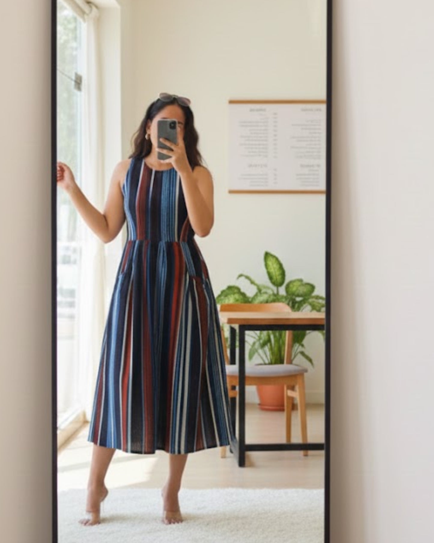 Megan Striped Jahota HandBlock Print Midi Dress