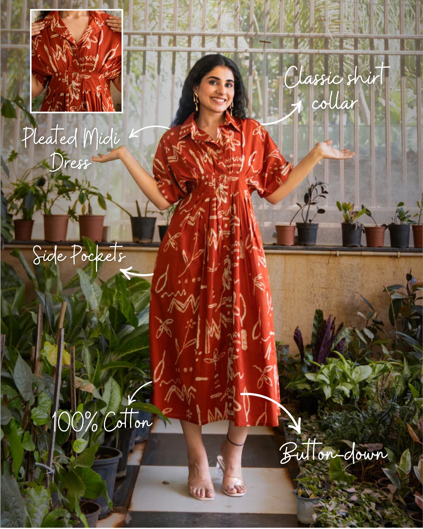 Luke Pleated Pure Cotton Midi Dress