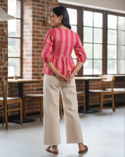Ava Striped Peplum Cotton Top