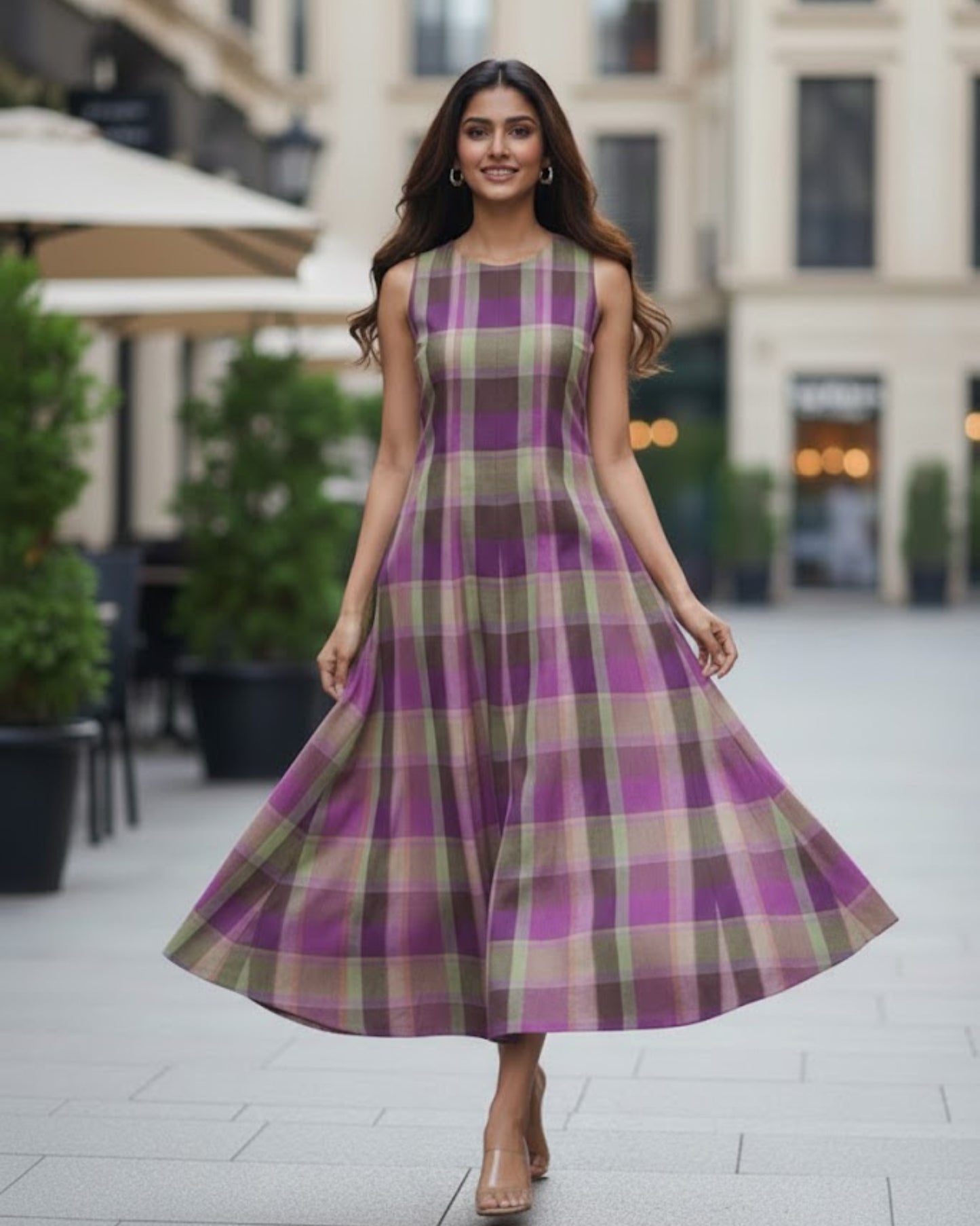 Hannah Checkered Cotton Maxi Dress