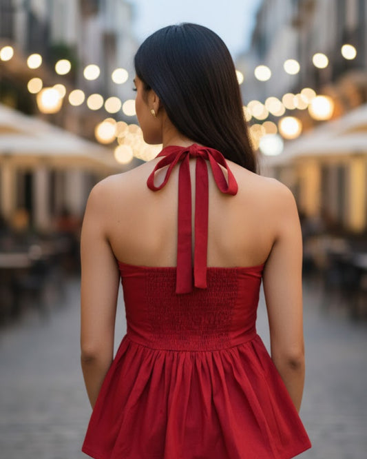 Emma Red Peplum Cotton Top