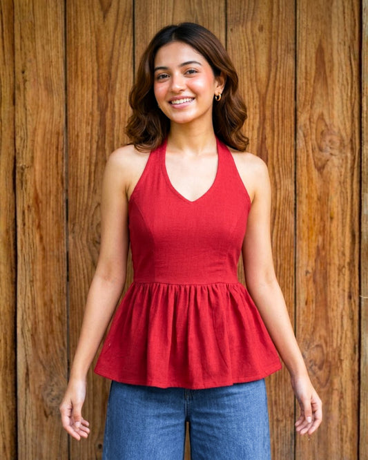 Emma Red Peplum Cotton Top