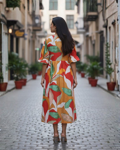 Kate Mosiac-Medley Cotton Midi Dress