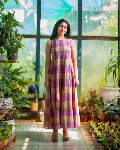 Hannah Checkered Cotton Maxi Dress