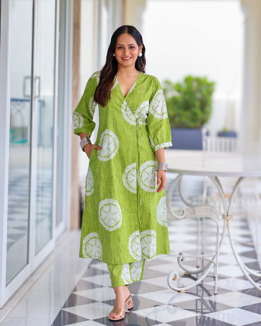 Kusum Green Wrap Cotton Kurta Set