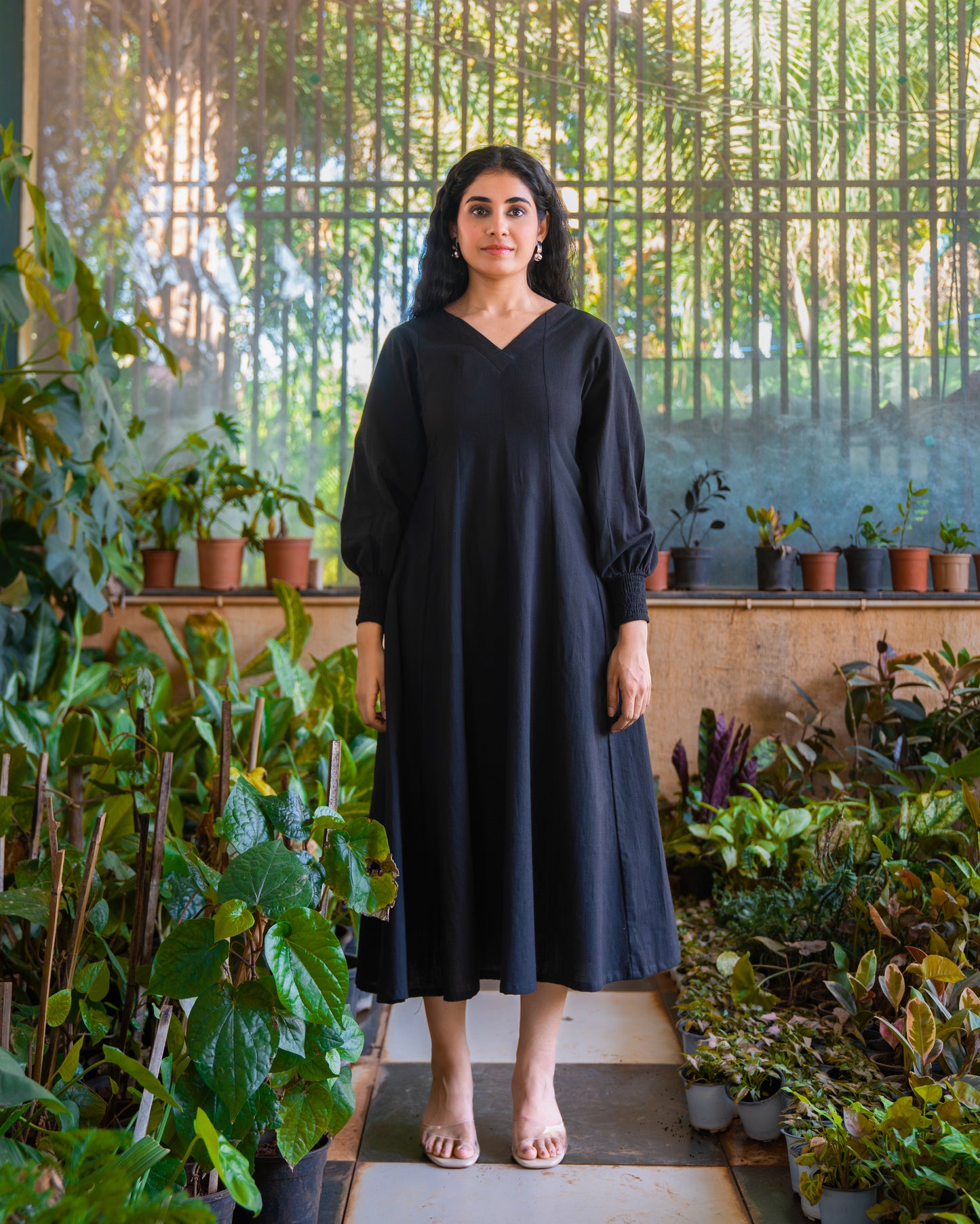 Audrey Panelled Black Cotton Dress