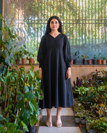 Audrey Panelled Black Cotton Dress