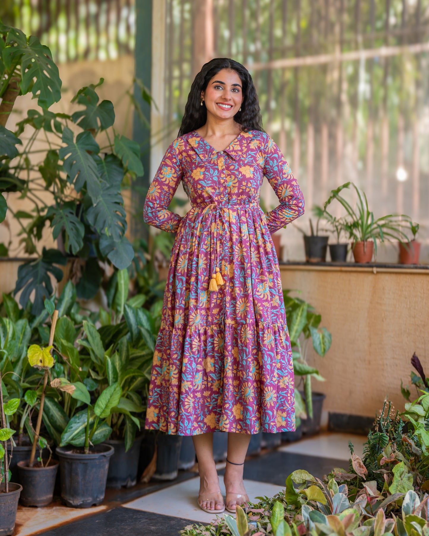 Nyra Purple Cotton Midi Dress