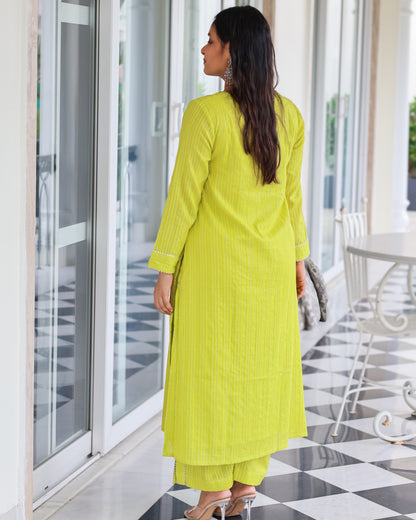 Mohini Lime Cotton Lurex Straight Kurta Set
