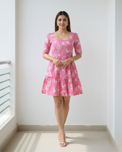 Olivia Handblock Printed Short Dress