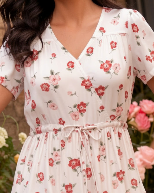 Rose White Fit and Flare Midi Dress