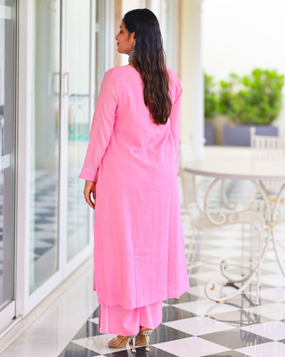 Harleen Pink Cotton Lurex Straight Kurta Set