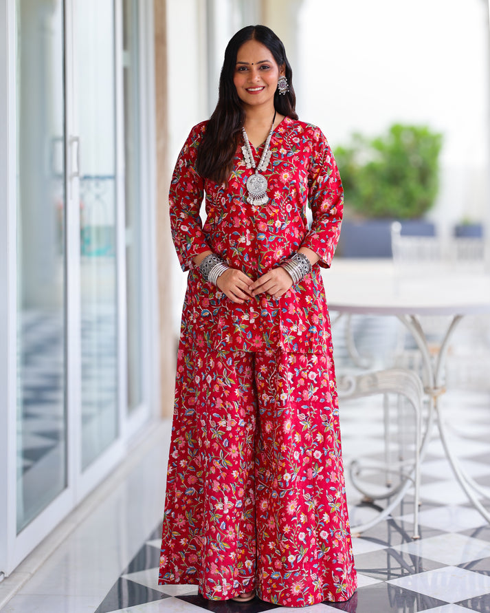 Juliet Red HandBlock Print Kurta Palazzo Set – sivakaindia