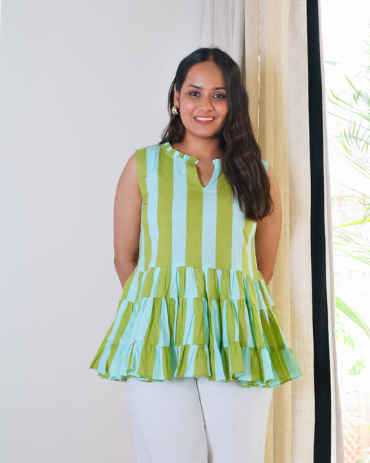 Taylor Striped Peplum Cotton Top