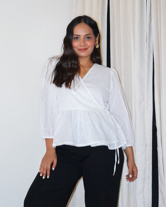 Dawn Wrap-style Textured Cotton Top