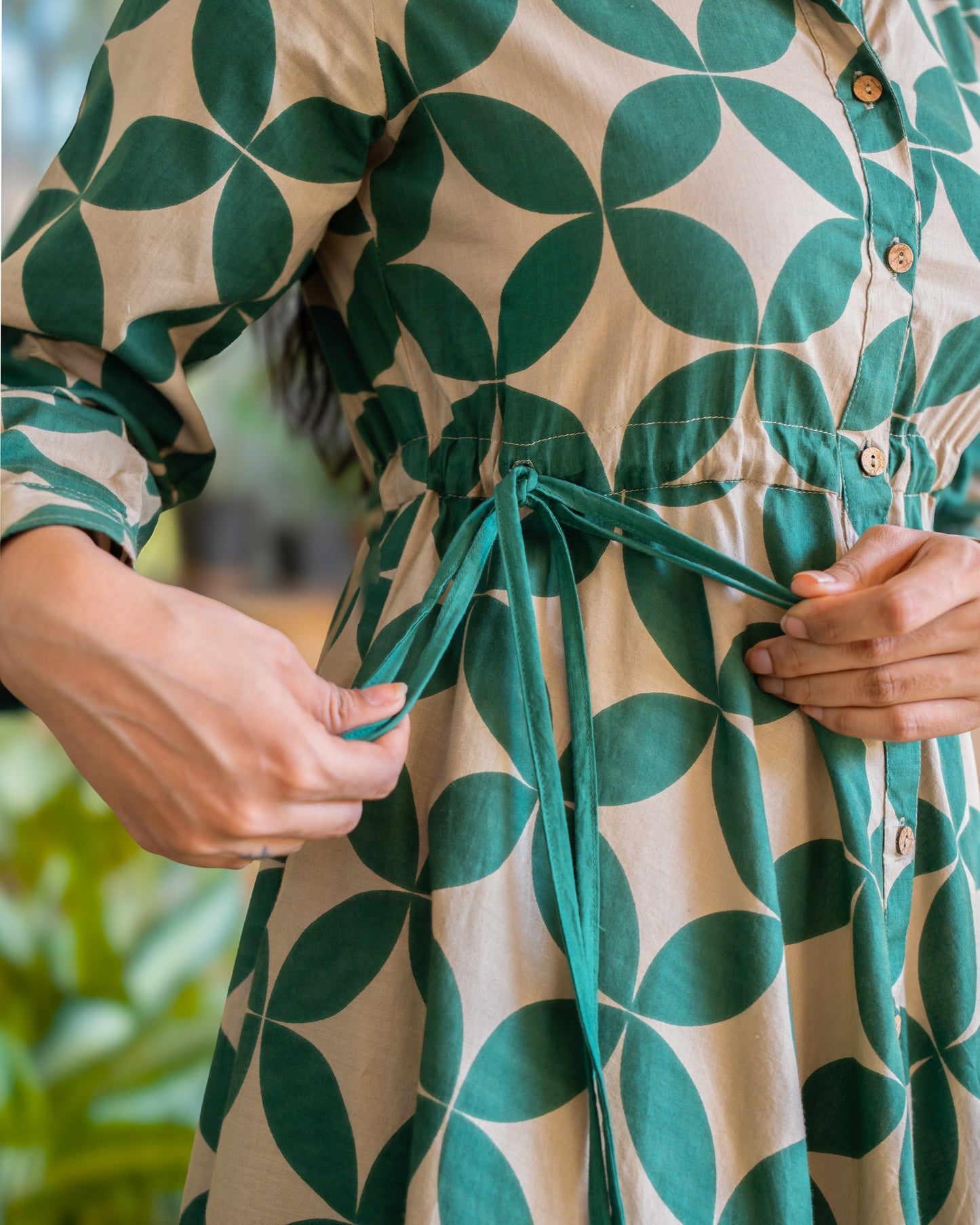 Blair Green Button-down Circular Midi Dress