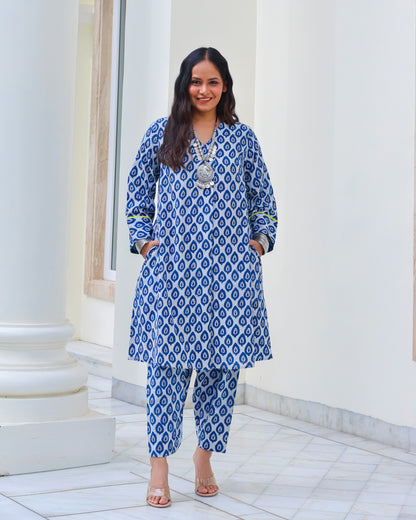 Juhi Indigo HandBlock Print Cotton Kurta Set