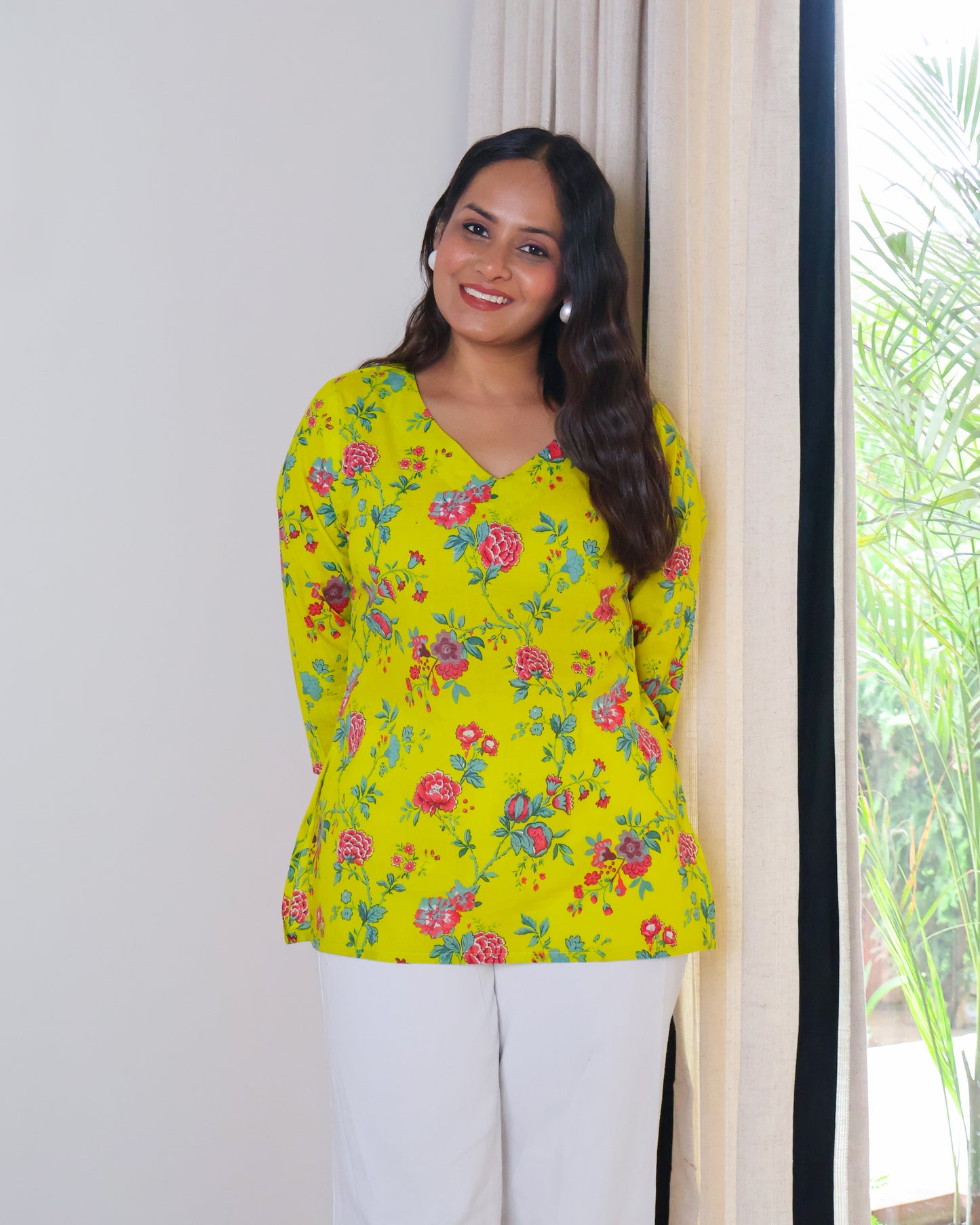 Ghazal Floral Print Cotton Short Kurti