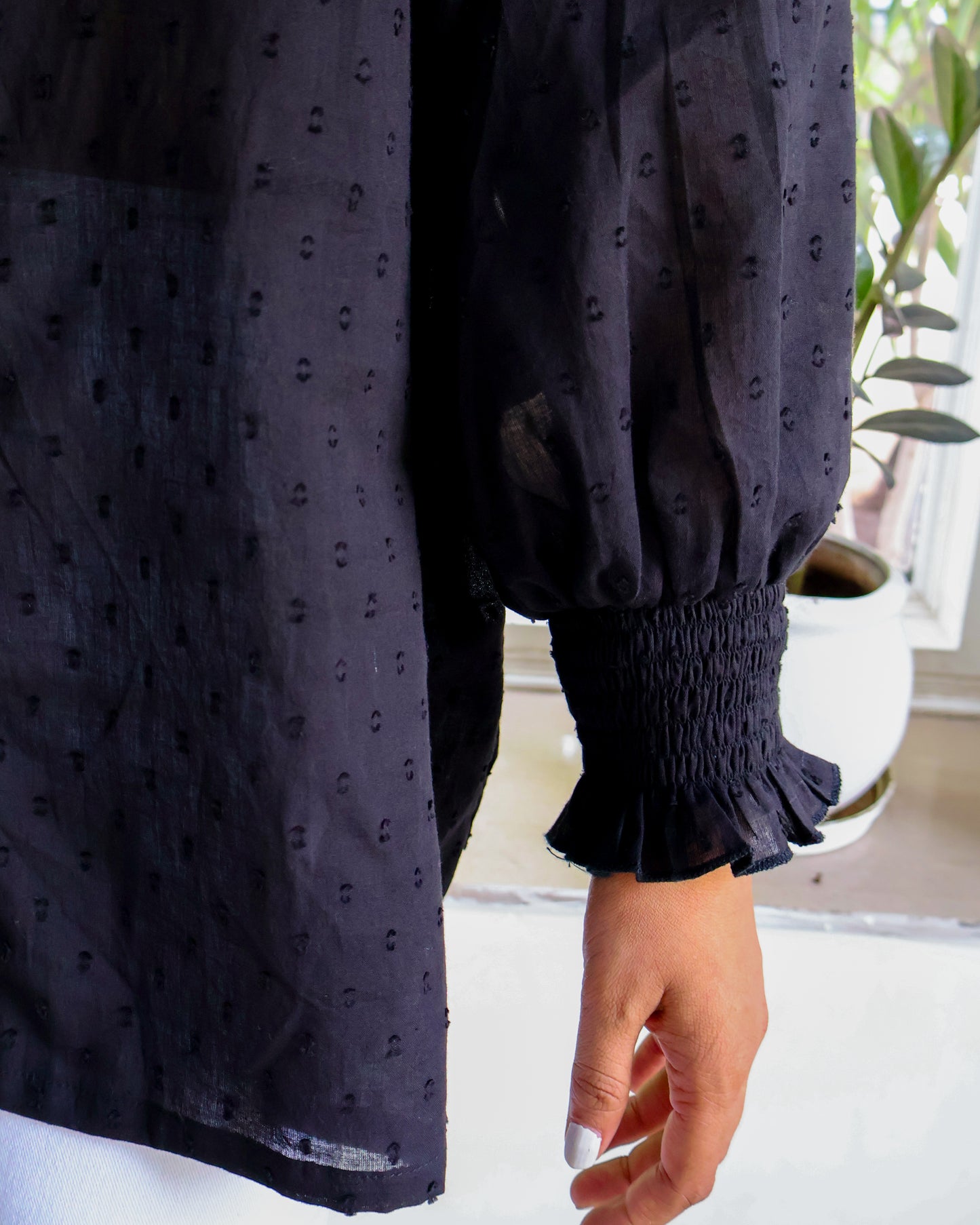 Twillight Black Collared Textured Cotton Shirt