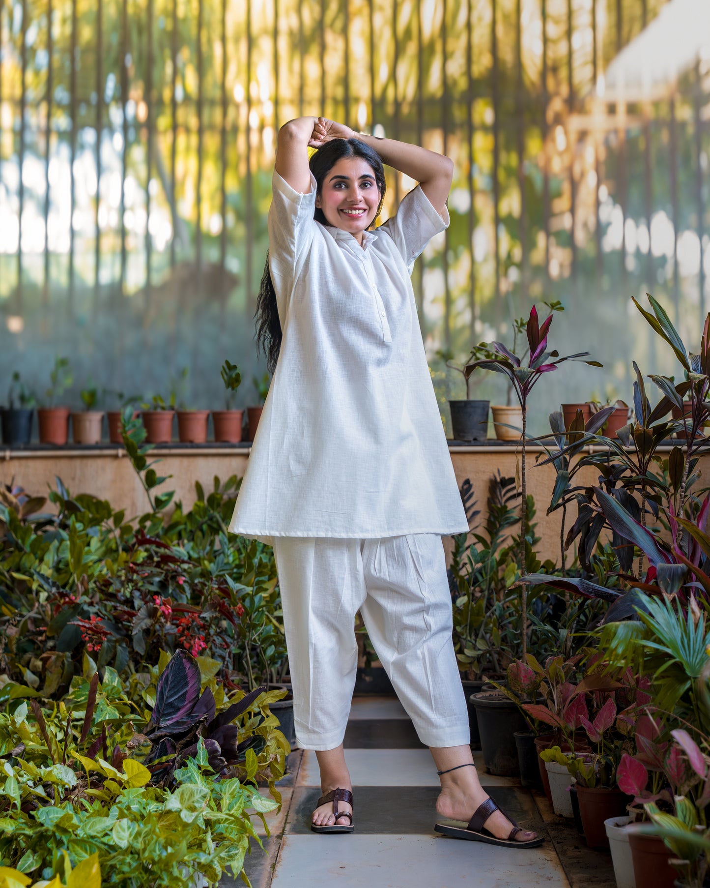 Rozana White Cotton Kurta Set with Afgani Pants