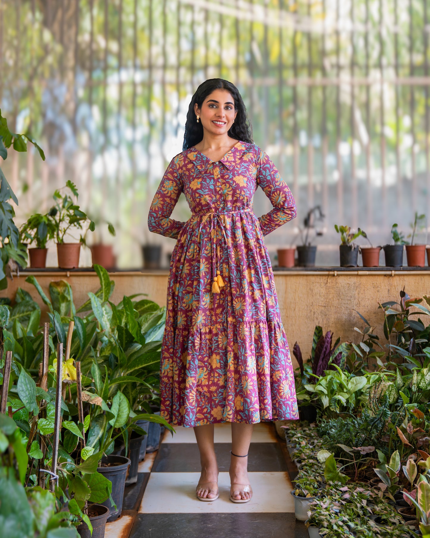 Nyra Purple Cotton Midi Dress