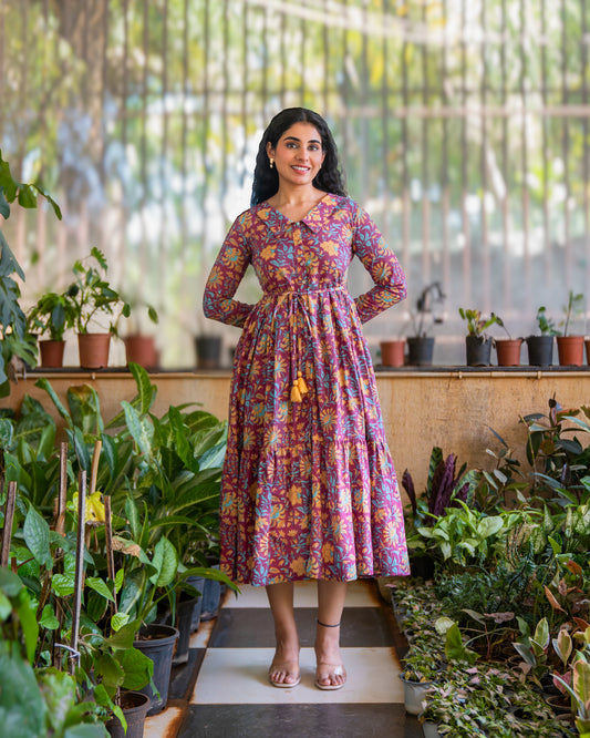 Nyra Purple Cotton Midi Dress