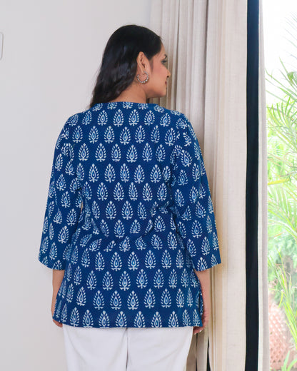 Zoey Indigo HandBlock Print Cotton Short Kurti