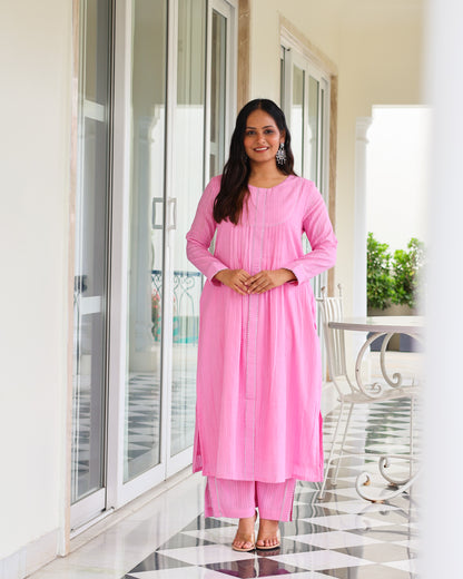 Harleen Pink Cotton Lurex Straight Kurta Set