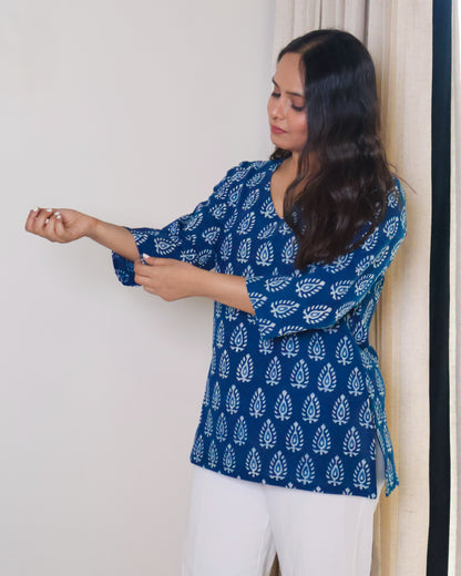 Zoey Indigo HandBlock Print Cotton Short Kurti
