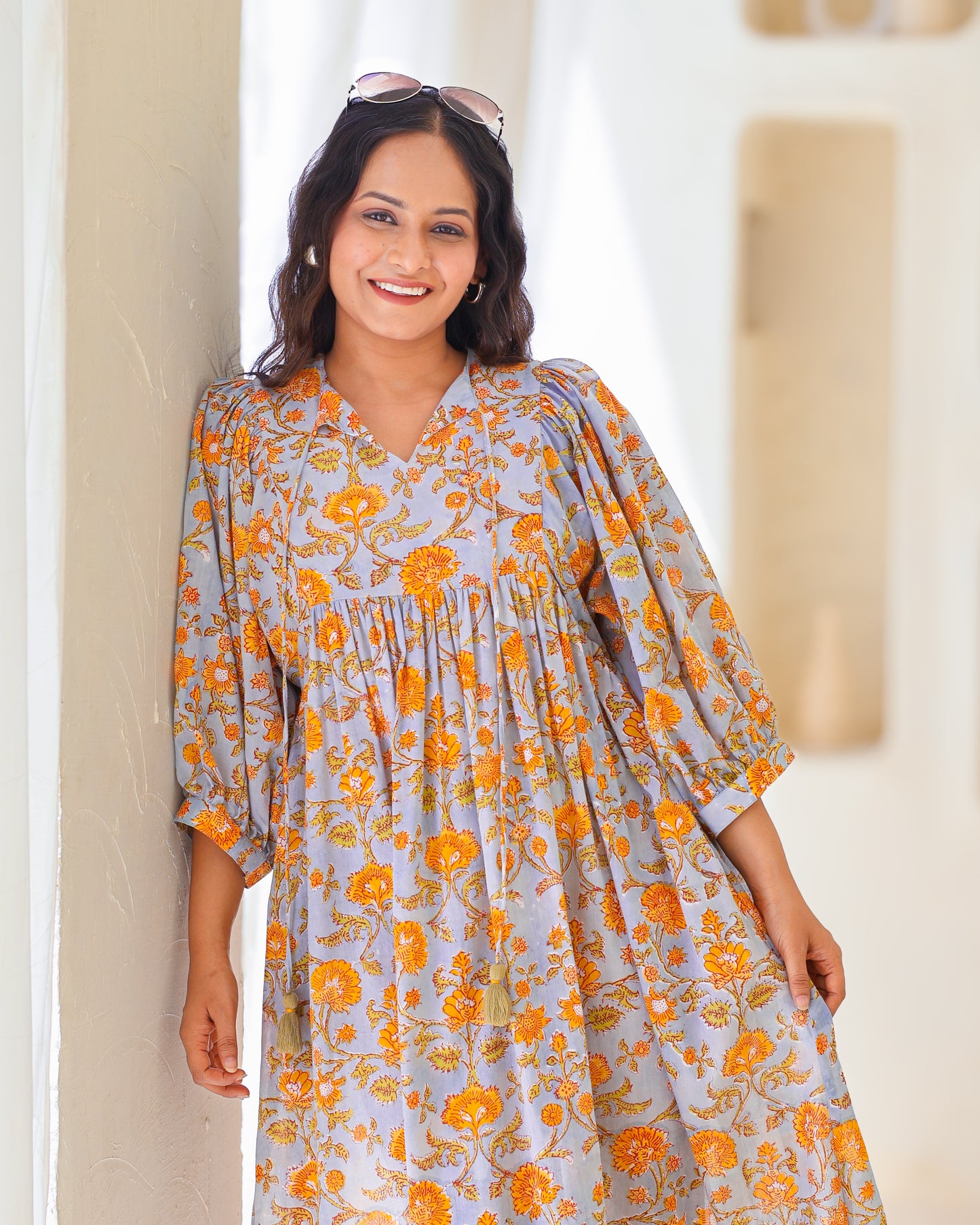 Rachel Mul Cotton HandBlock Print Midi Dress