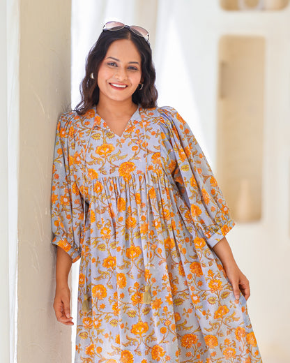 Rachel Mul Cotton HandBlock Print Midi Dress