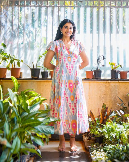 Brielle Ikat Print Cotton Wrap Dress