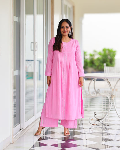 Harleen Pink Cotton Lurex Straight Kurta Set