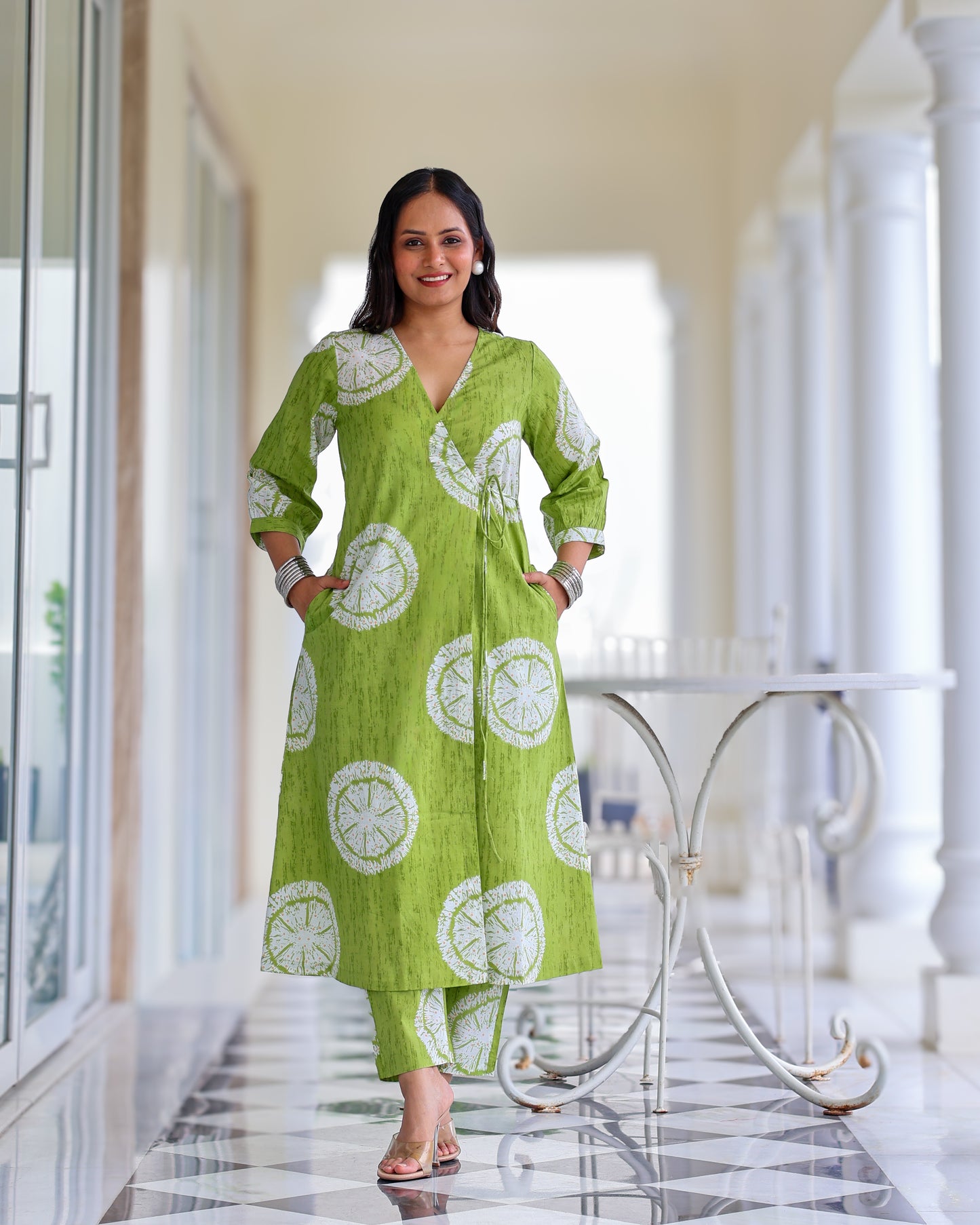 Kusum Green Wrap Cotton Kurta Set