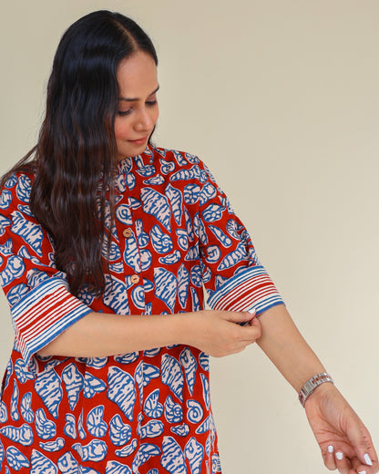 Shell HandBlock Print Cotton Kurta Set