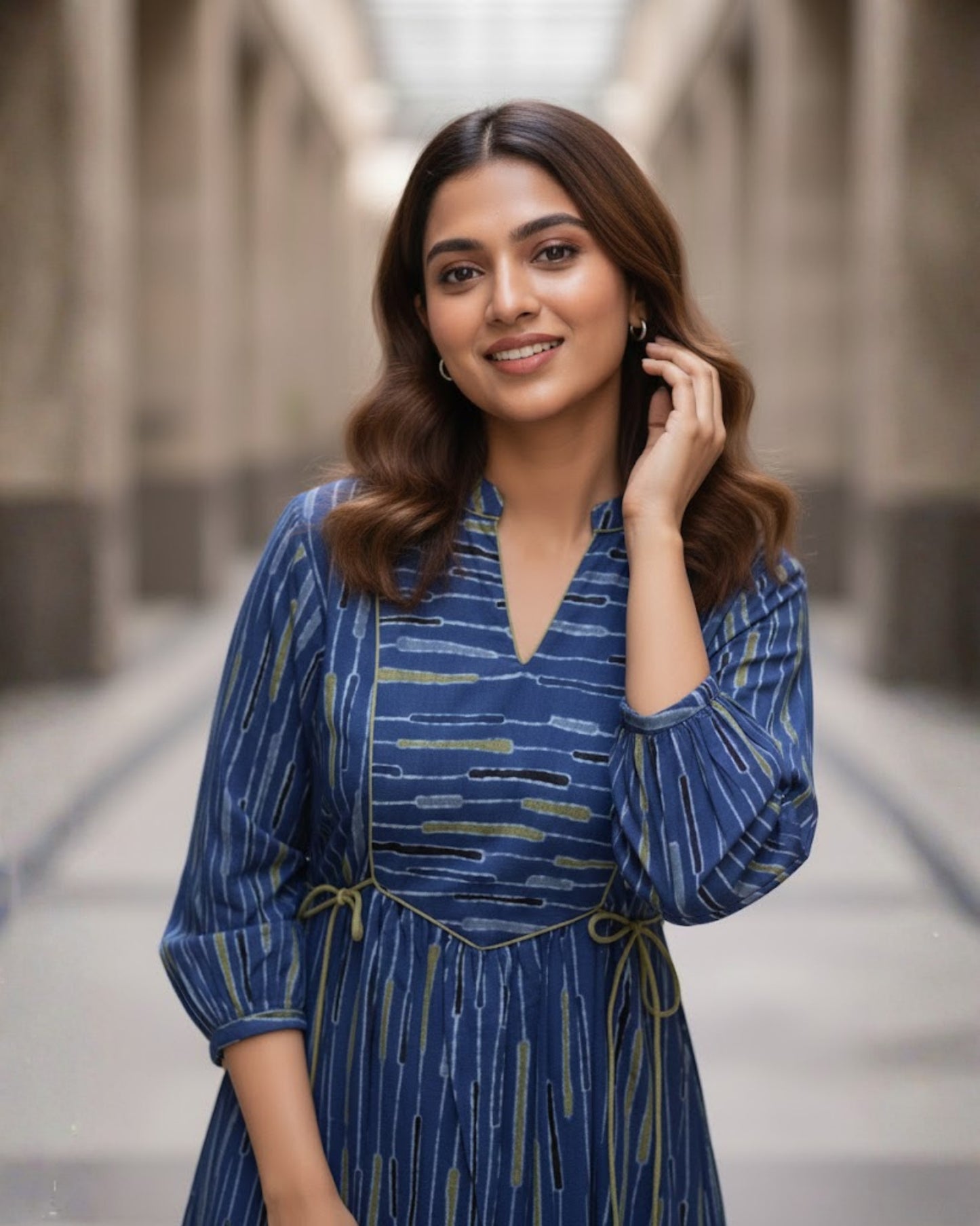 Skye Blue Tie-up Fit and Flare A-line Midi Dress