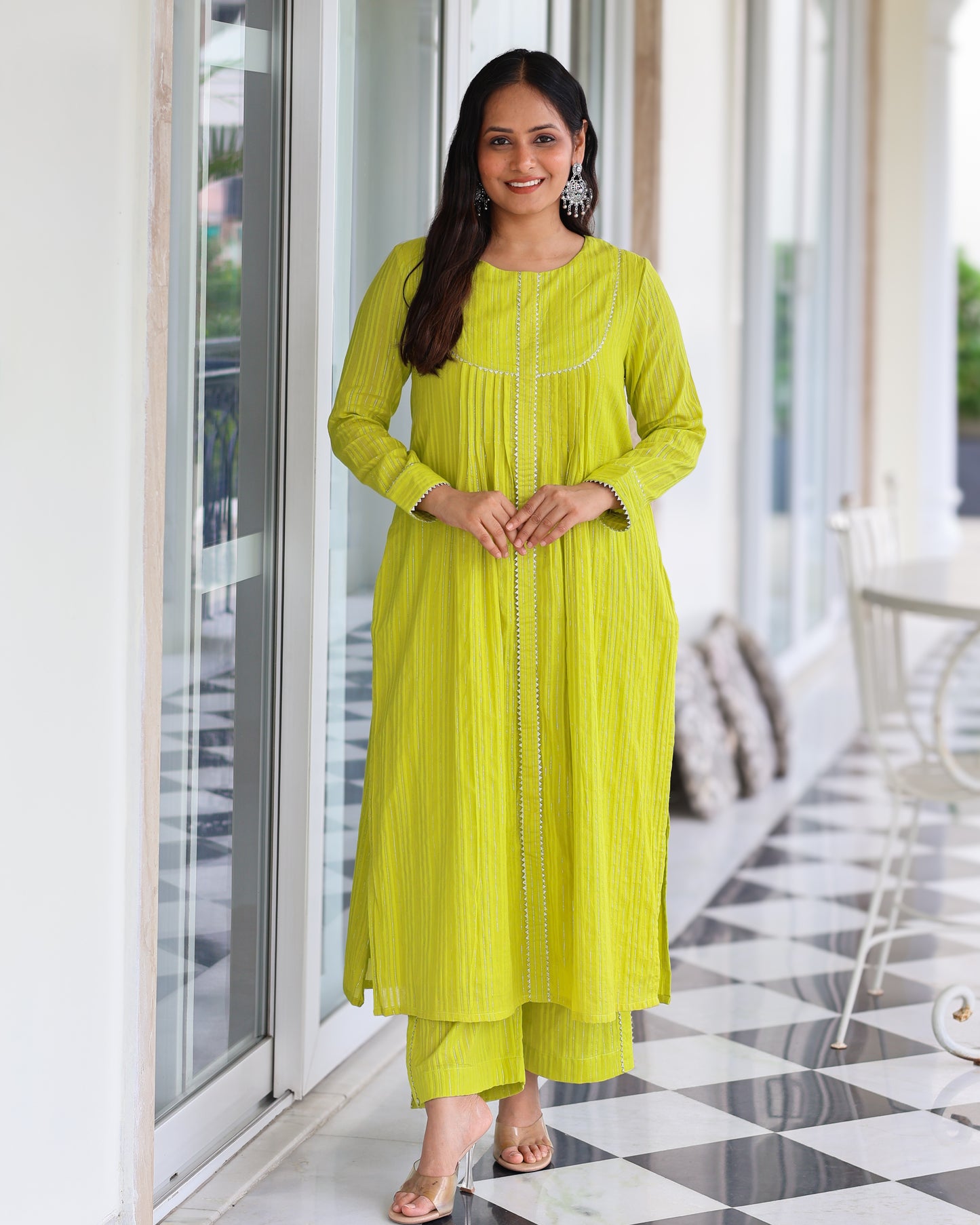 Mohini Lime Cotton Lurex Straight Kurta Set