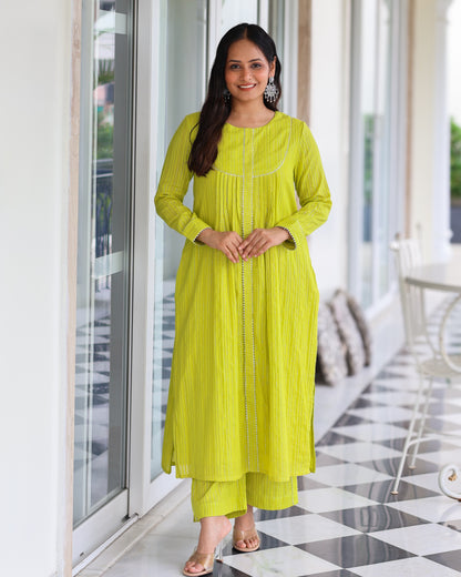 Mohini Lime Cotton Lurex Straight Kurta Set