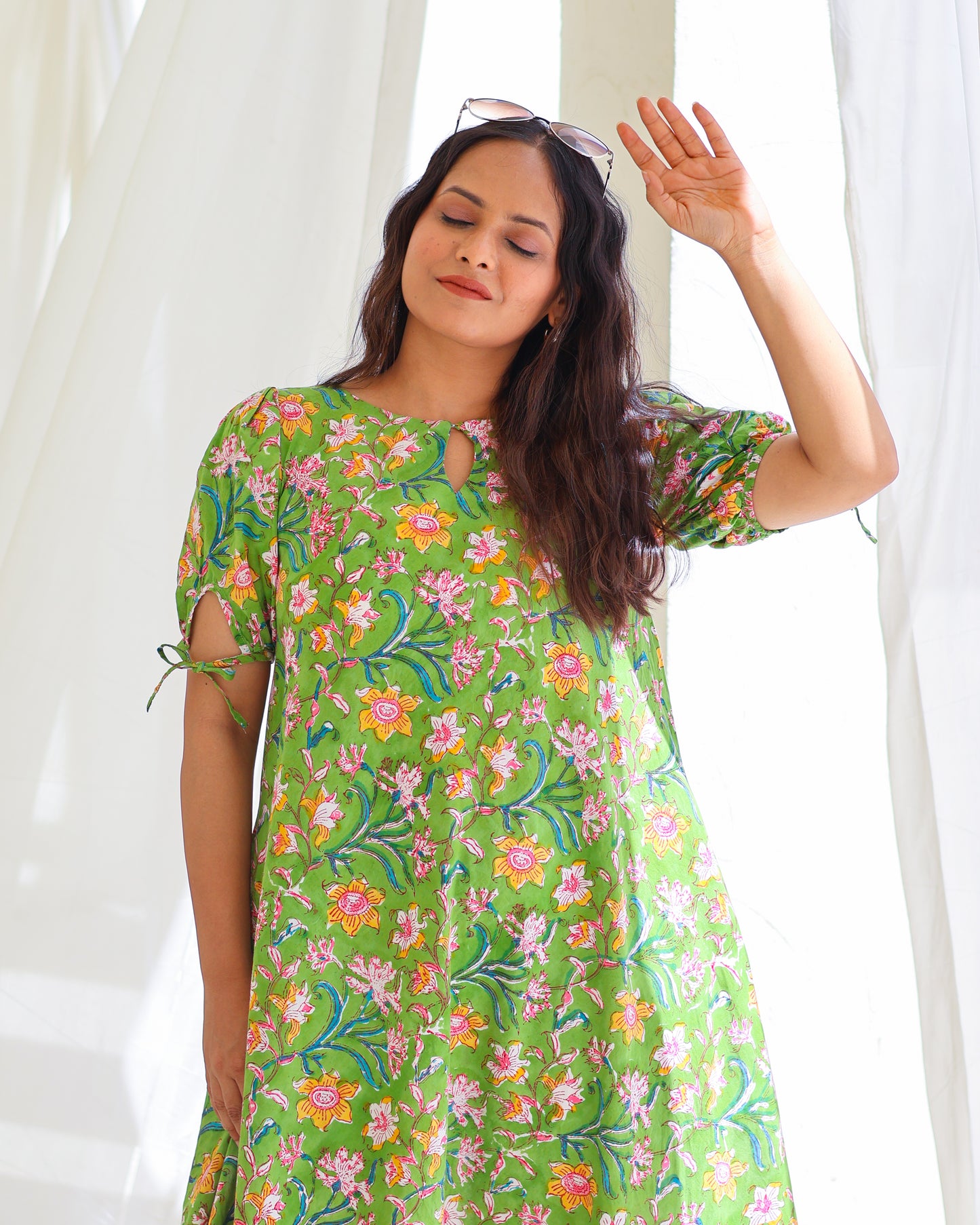 Emily Green Floral HandBlock Print Circular Cut Maxi Dress